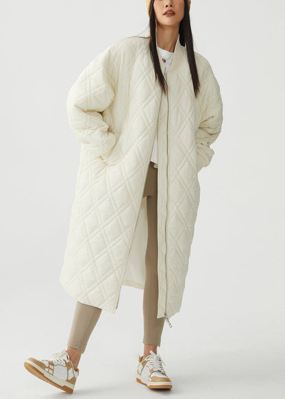 Parka de invierno con cuello alto, relleno de algodón y bolsillos a cuadros blancos