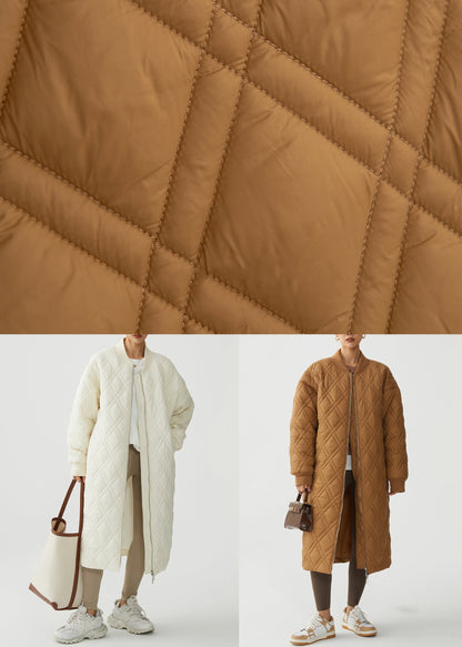 Parka de invierno con cuello alto, relleno de algodón y bolsillos a cuadros blancos