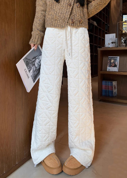 Pantalones de polar cálidos con cintura elástica y bolsillos blancos a cuadros
