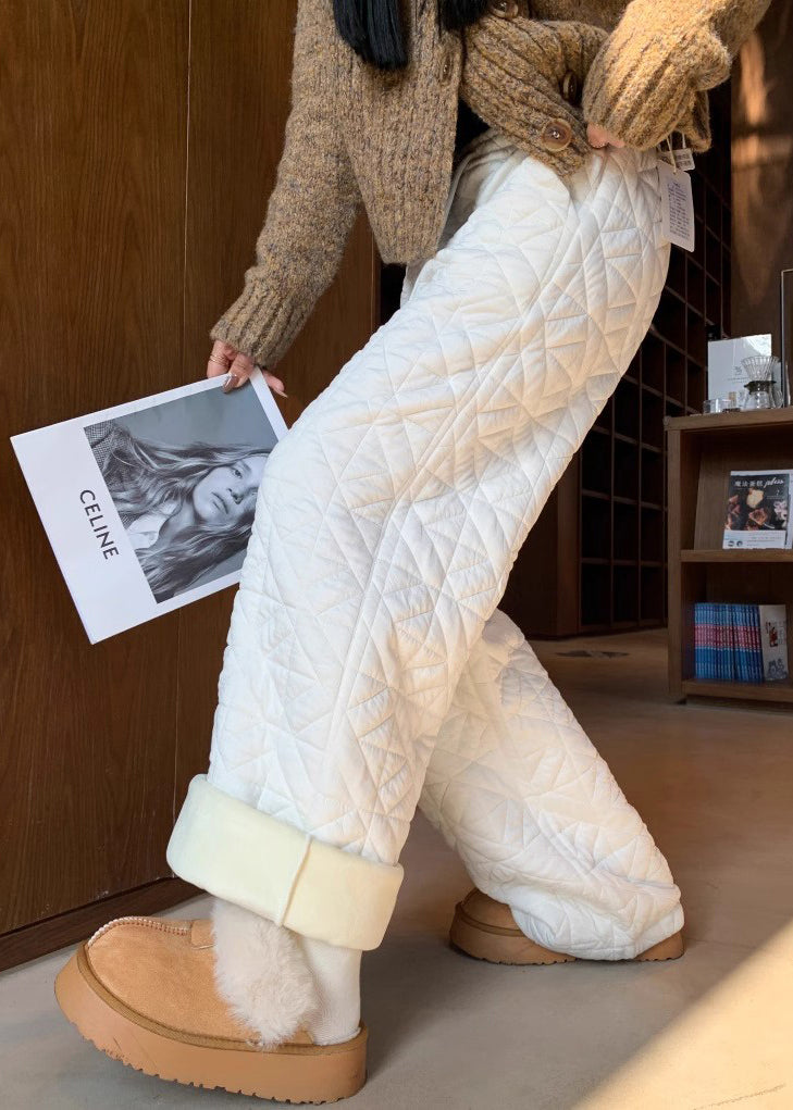 Pantalones de polar cálidos con cintura elástica y bolsillos blancos a cuadros