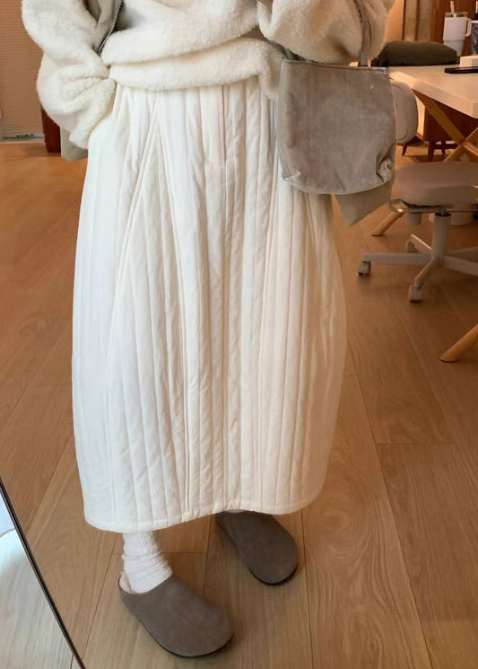 White Pockets Solid Cotton Filled Skirts Winter Elastic Waist