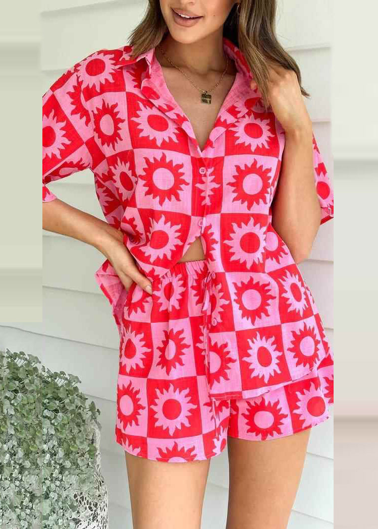 White Printed Shirt And Shorts Collar Set For Women