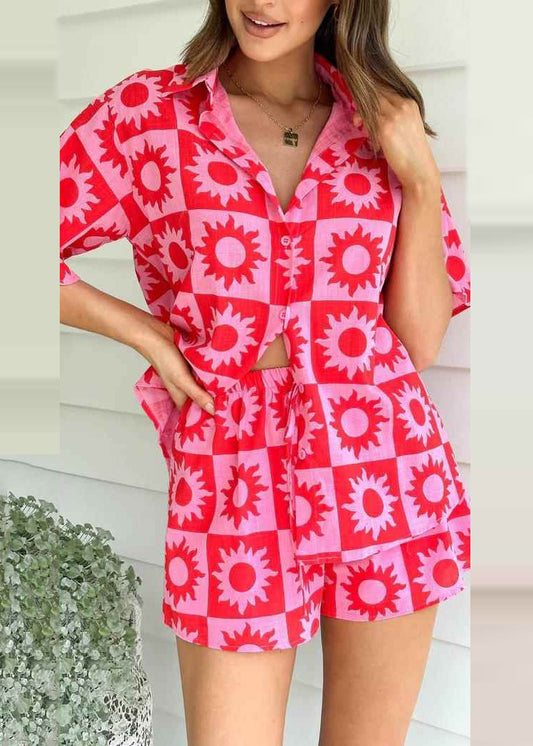 White Printed Shirt And Shorts Collar Set For Women