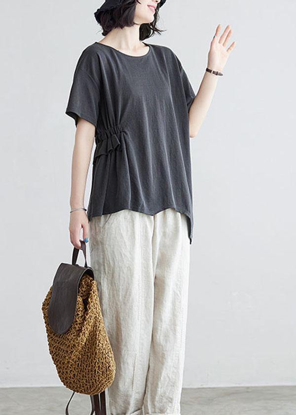 White Ruffled asymmetrical design Cotton Summer Tops - SooLinen