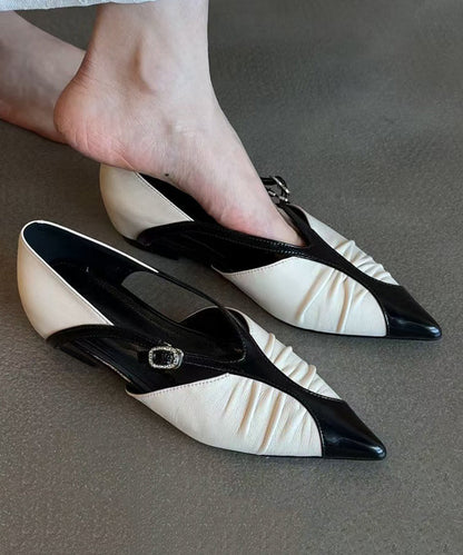 White Sheepskin Boutique Splicing Flat Shoes Pointed Toe