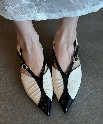 White Sheepskin Boutique Splicing Flat Shoes Pointed Toe