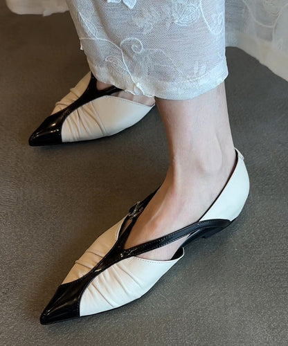 White Sheepskin Boutique Splicing Flat Shoes Pointed Toe