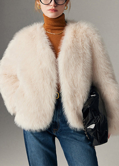 Abrigos de piel y cuero blanco sólido y acogedores de manga larga