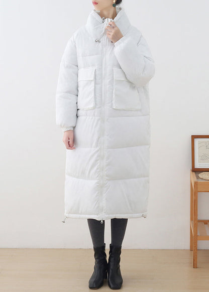 Weiß Stehkragen Kordelzug Dicken Langen Parka Winter