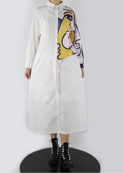 Weiß Streetwear Hemd Kleider Knopf Frühling