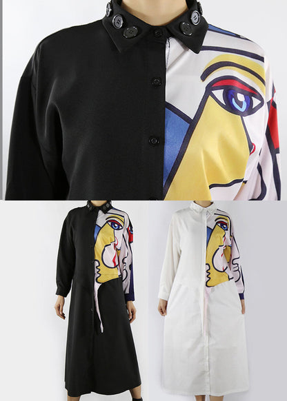 Weiß Streetwear Hemd Kleider Knopf Frühling