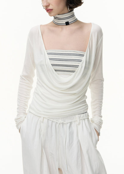 Conjunto de dos piezas de algodón entallado, liso, a rayas blancas y cuello en V