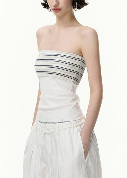 Conjunto de dos piezas de algodón entallado, liso, a rayas blancas y cuello en V