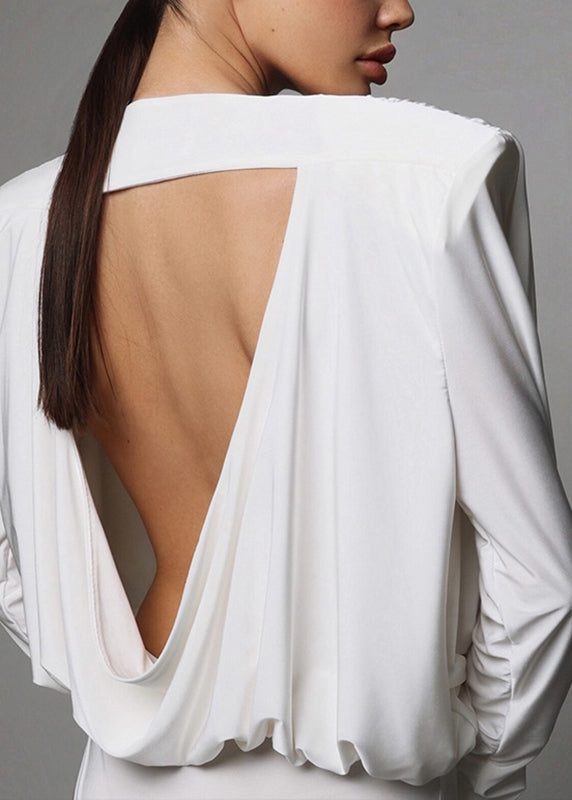 White Wrinkled Patchwork Solid Bodysuit