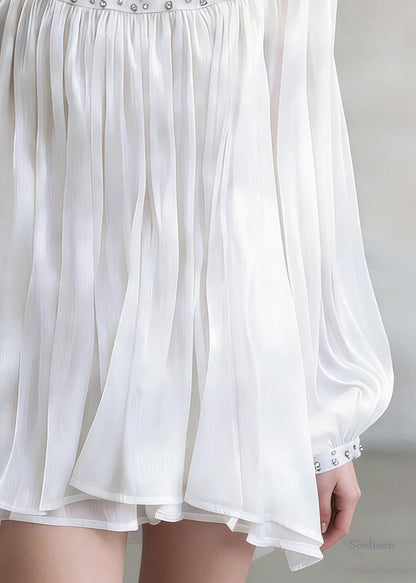 White Zircon Wrinkled Shirt Stand Collar Spring