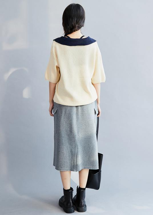 White cotton Crane Tops POLO Collar Oversized Patchwork tops - SooLinen