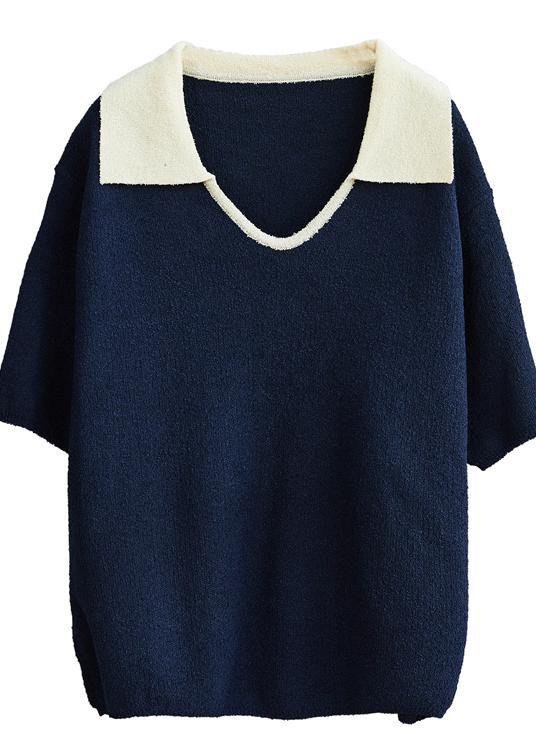 White cotton Crane Tops POLO Collar Oversized Patchwork tops - SooLinen