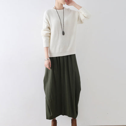 Weiße Baumwollpullover Damen Strickoberteile 2024 Winter kurze Pullover