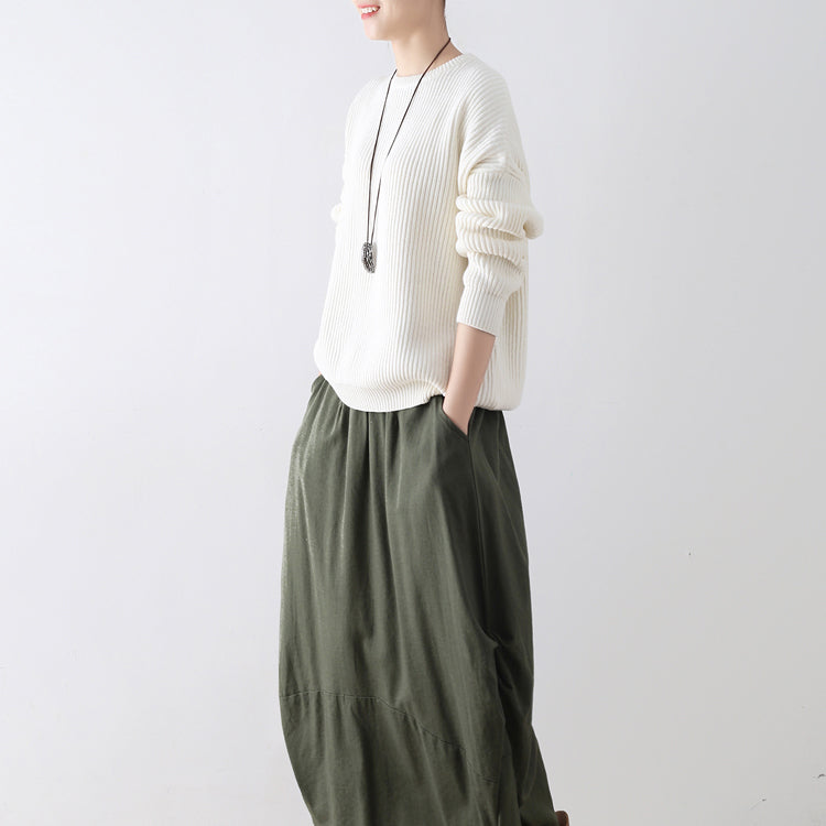 Weiße Baumwollpullover Damen Strickoberteile 2024 Winter kurze Pullover