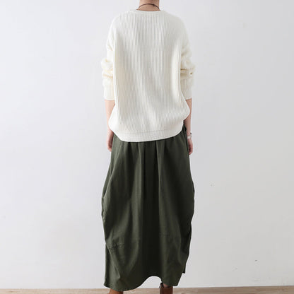 Weiße Baumwollpullover Damen Strickoberteile 2024 Winter kurze Pullover