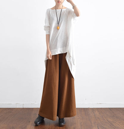 Weiße Low-High-Baumwoll-Seidenhemden in Übergröße, asymmetrische Blusen, Oberteile, Herbst 2024