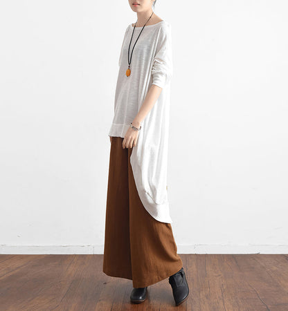 Weiße Low-High-Baumwoll-Seidenhemden in Übergröße, asymmetrische Blusen, Oberteile, Herbst 2024