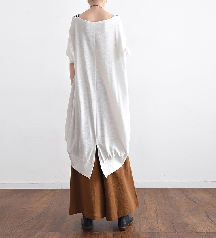 Weiße Low-High-Baumwoll-Seidenhemden in Übergröße, asymmetrische Blusen, Oberteile, Herbst 2024