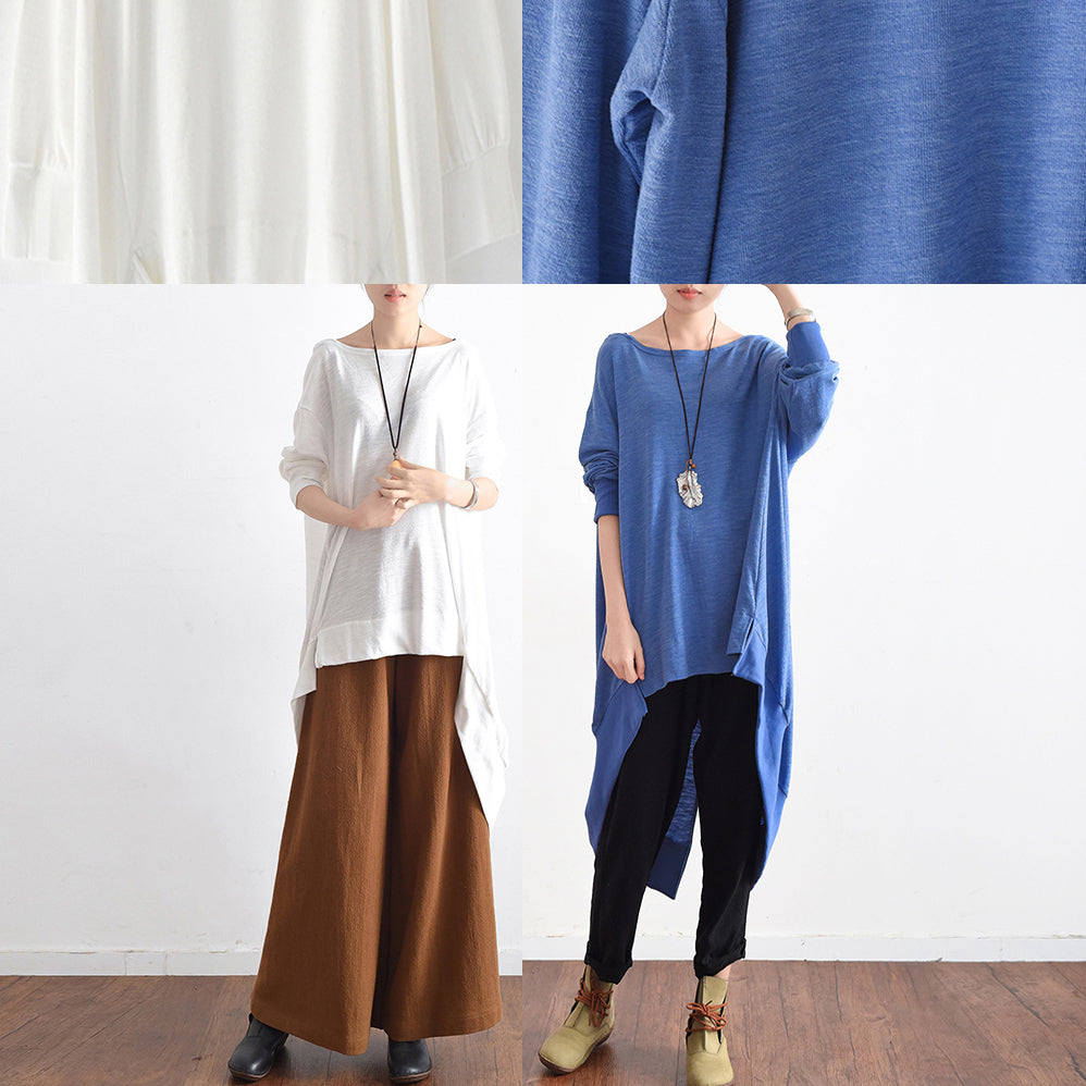 Weiße Low-High-Baumwoll-Seidenhemden in Übergröße, asymmetrische Blusen, Oberteile, Herbst 2024