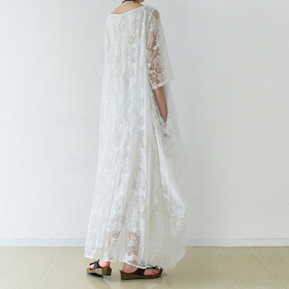 Weiße Rosen Chiffon Maxikleider lange Tüll Kaftane Oversize Kleid