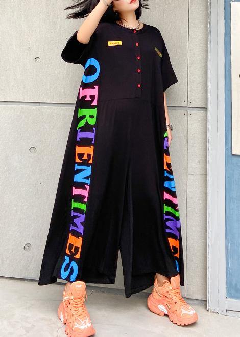 Wide leg jumpsuits loose large size fashion casual black jumpsuit - SooLinen