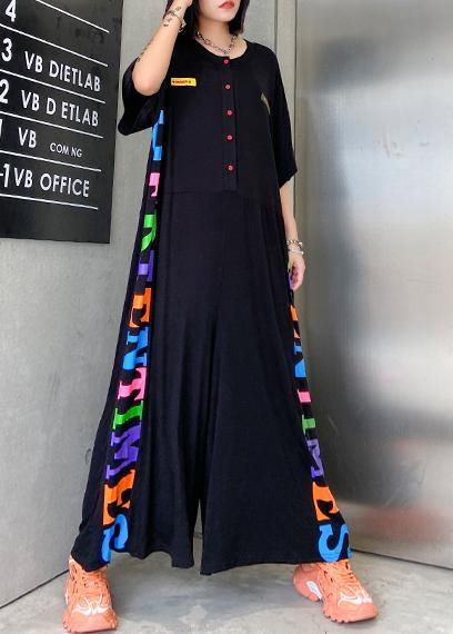 Wide leg jumpsuits loose large size fashion casual black jumpsuit - SooLinen