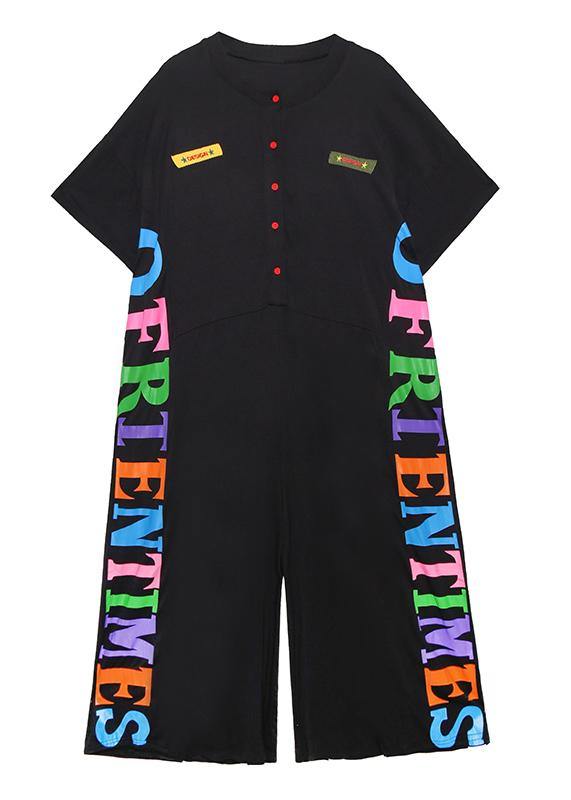 Wide leg jumpsuits loose large size fashion casual black jumpsuit - SooLinen