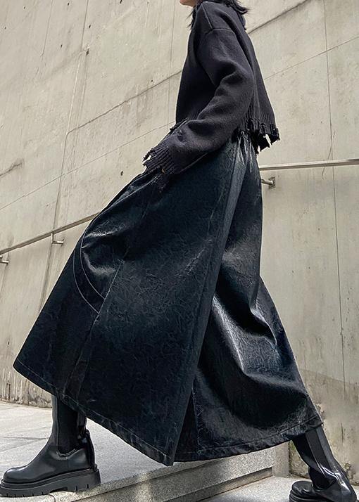 Wide leg pants women's high waist straight tube casual PU leather pants 2021 new style - SooLinen