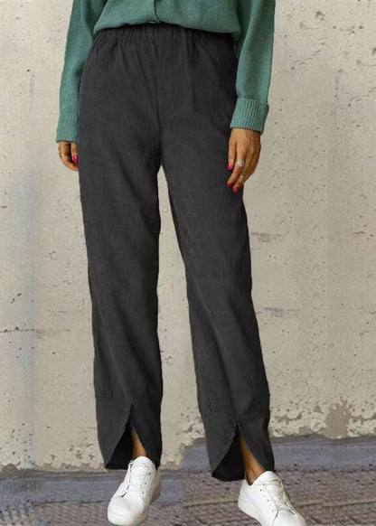 Weite Damenhose mit elastischer Taille und Taschen in reiner Farbe