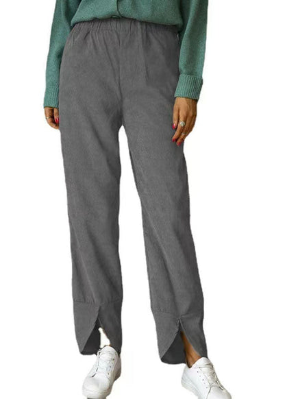 Weite Damenhose mit elastischer Taille und Taschen in reiner Farbe