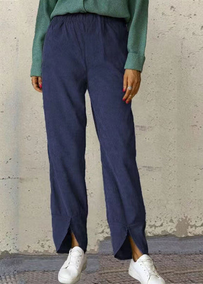 Weite Damenhose mit elastischer Taille und Taschen in reiner Farbe