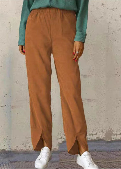 Weite Damenhose mit elastischer Taille und Taschen in reiner Farbe