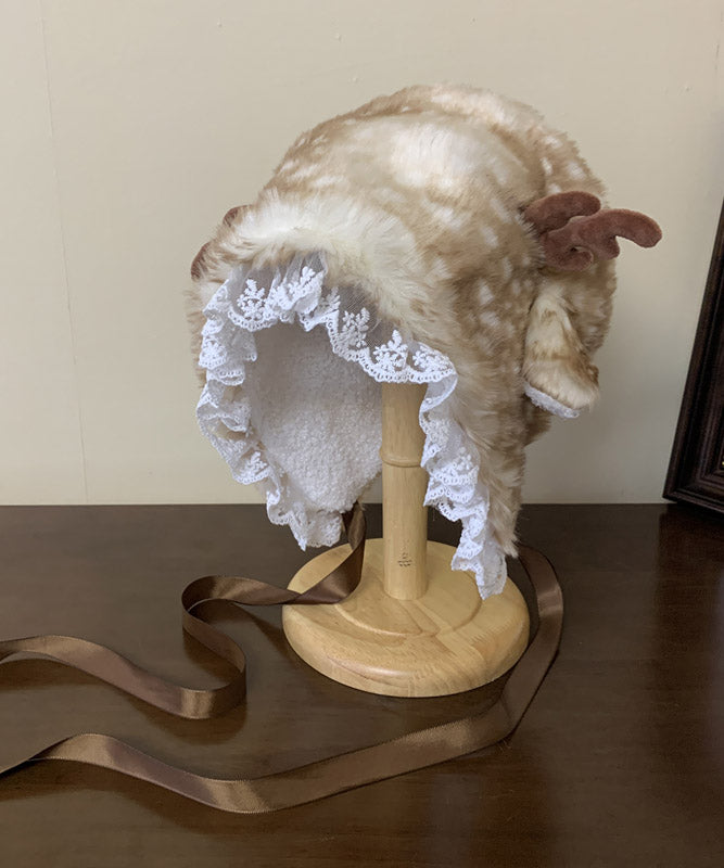 Sombrero de pescador grueso y cálido con forro de lana afelpada y cuernos de ciervo de invierno