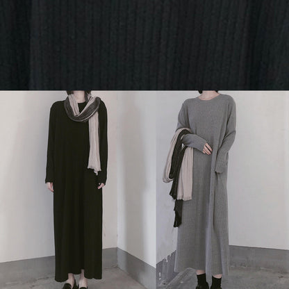 Winter Gray Sweate Outfit Refashion O Neck Long Sleeve Art  Knit Dresses - SooLinen