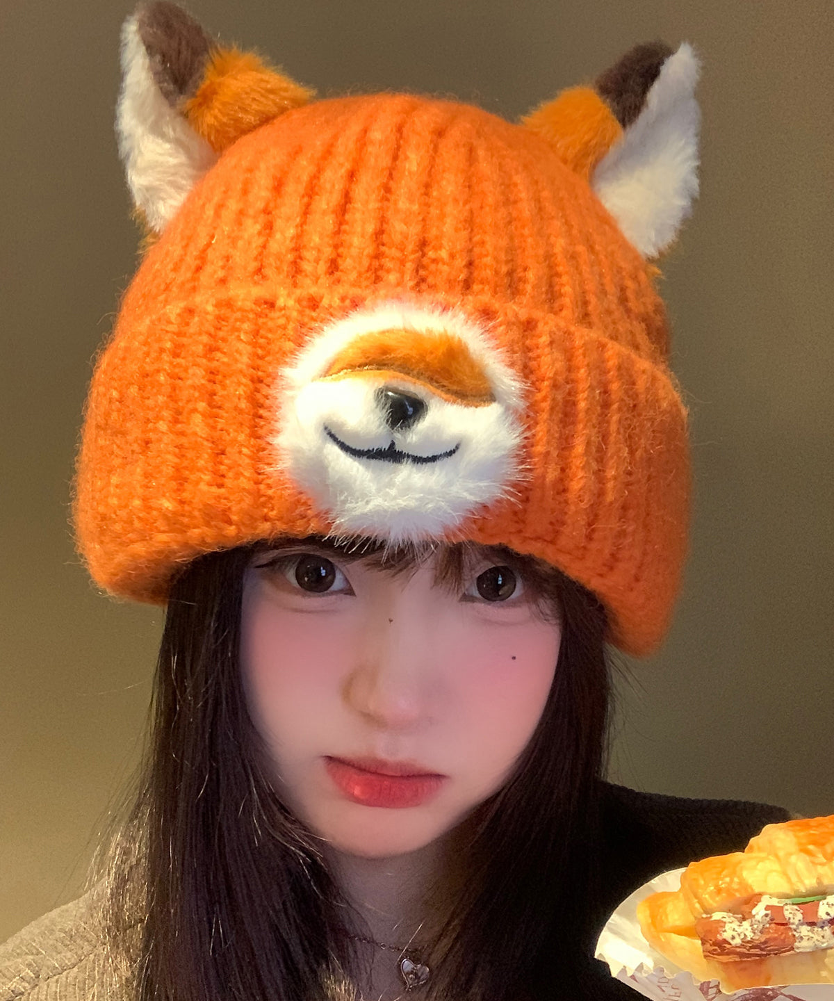 Winter Orange Cute Fox Warm and Versatile Knitted Boonie Hat