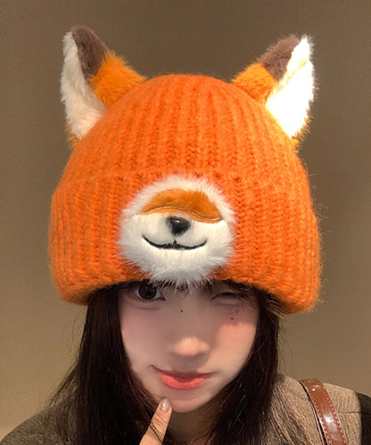 Winter Orange Cute Fox Warm and Versatile Knitted Boonie Hat