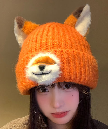 Winter Orange Cute Fox Warm and Versatile Knitted Boonie Hat