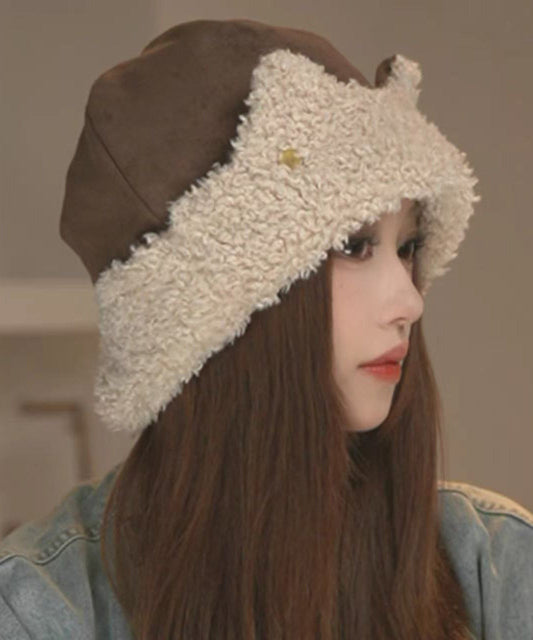 Winter Versatile Coffee Faux Fur Warm Ear Protection Hat