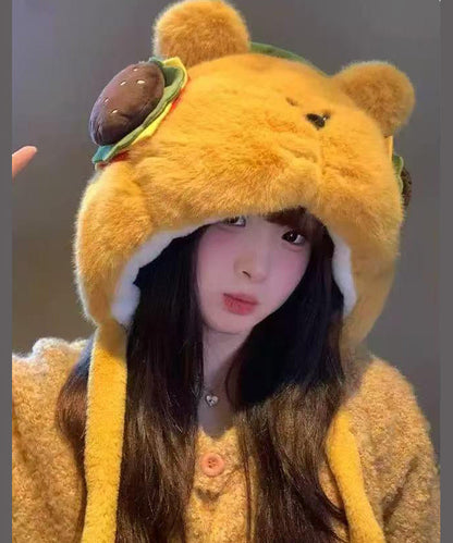 Wintergelbe, süße, dicke, warme Fleece-Fuisseurmütze