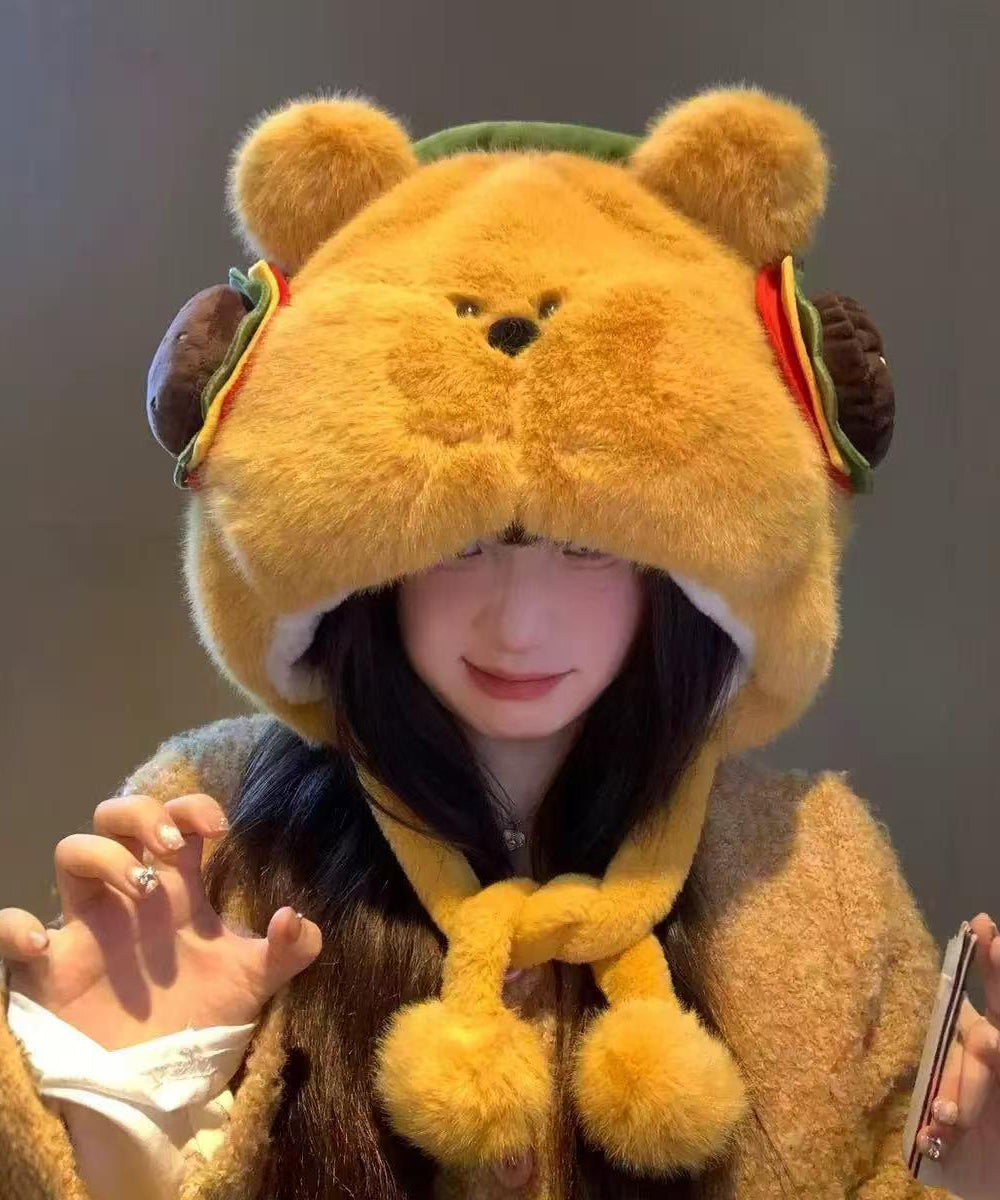 Wintergelbe, süße, dicke, warme Fleece-Fuisseurmütze