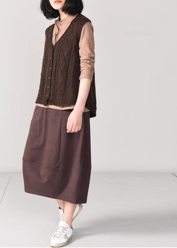 Winter chocolate knit coats trendy plus size sleeveless knitted coat back open - SooLinen
