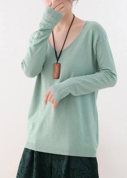 Winter fall green sweaters oversized v neck Sweater Blouse - SooLinen