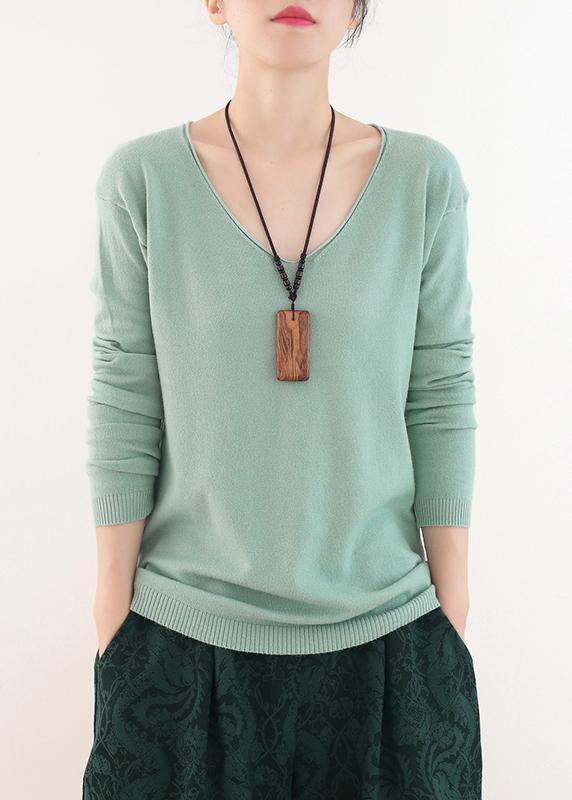 Winter fall green sweaters oversized v neck Sweater Blouse - SooLinen