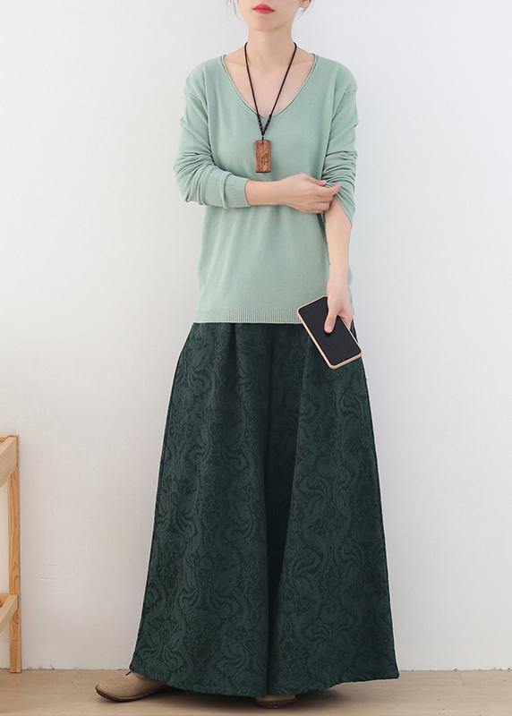 Winter fall green sweaters oversized v neck Sweater Blouse - SooLinen