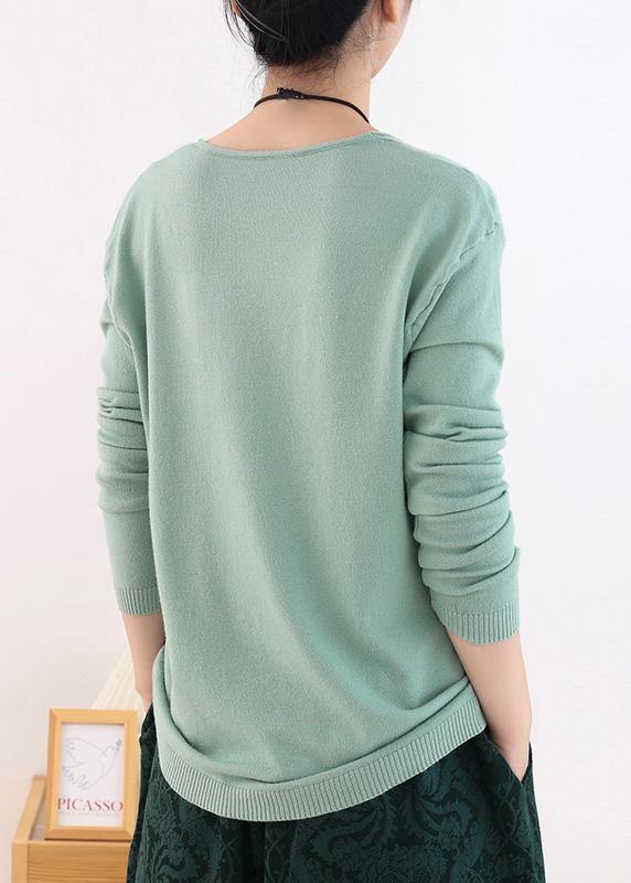 Winter fall green sweaters oversized v neck Sweater Blouse - SooLinen